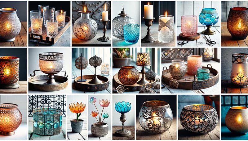 Diverse Styles of Glass Candle Holders Collage