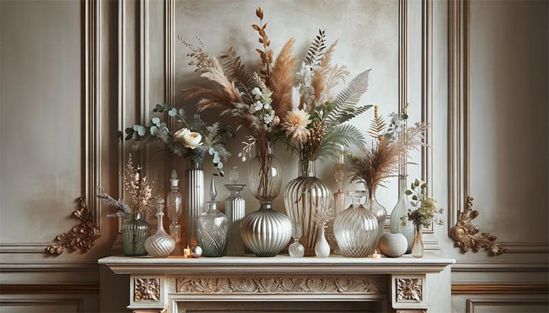 Elegant Grouping of Glass Vases on Mantelpiece