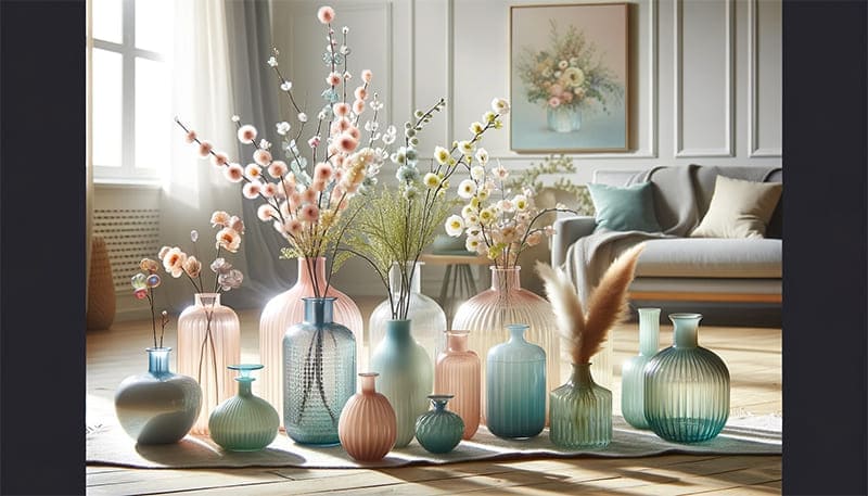 Living Room with Spring Themed Glass Vases