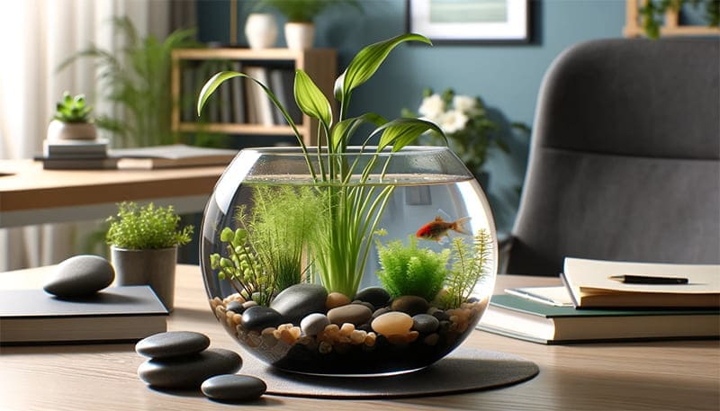 Serene Water Garden in Glass Vase for Study Room