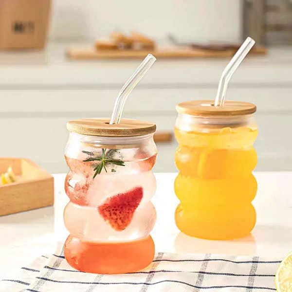 Ripple Glass Tumbler with Lid & Straw